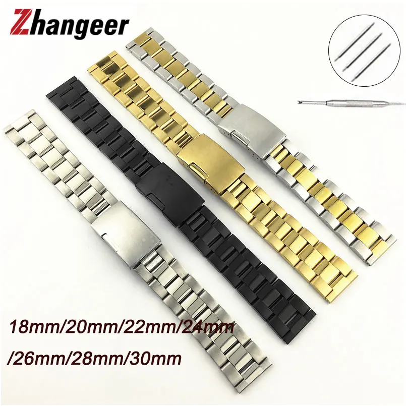 

Stainless Steel Metal Watchband Bracelet 18mm 20mm 22mm 24mm 26mm 28mm 30mm Watch Band Wrist Strap Black Silver Gold Accessories