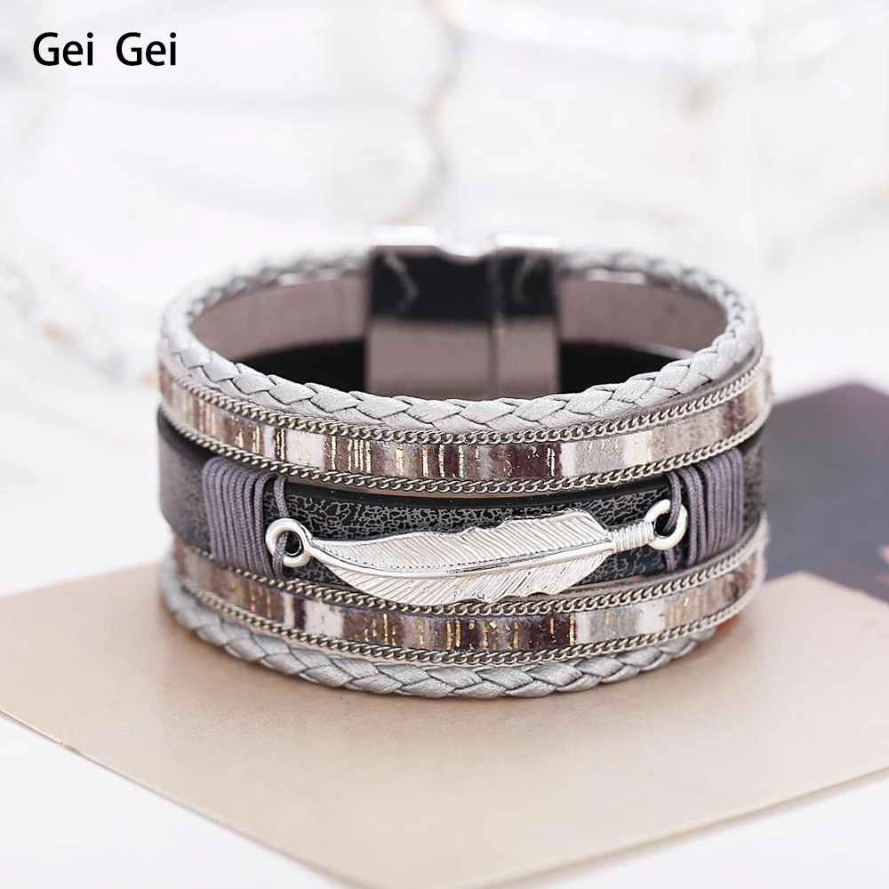 Богемный ручной браслет из сплава с листьями мужской модный многослойный