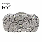 Boutique De FGG Серебряный AB женский клатч с цветами вечерние сумки Свадебные Кристальные Minaudiere сумки вечерние Стразы кошельки