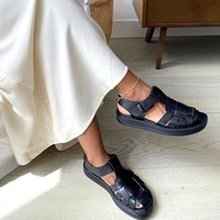 2021 vintage luxury brand comfy walking rome fisherman gladiator full genuine leather woven leather sandals summer woman shoes