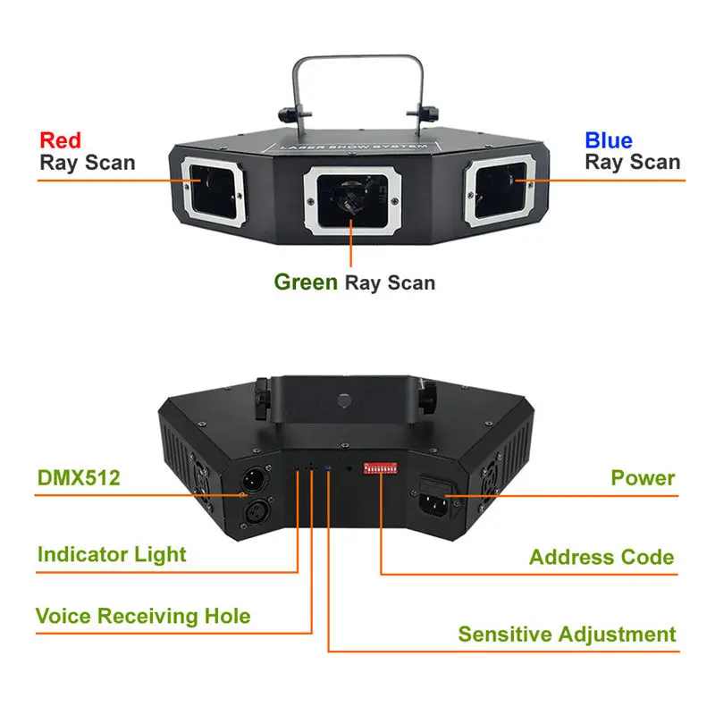 AUCD 3 головы RGB Красный Зеленый Синий лазерный проектор светильник