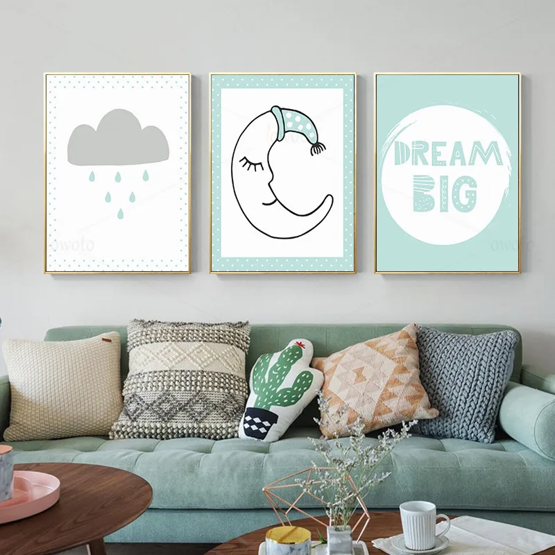 Простой плакат с мотивами Луны и облака большая Минималистичная Картина на