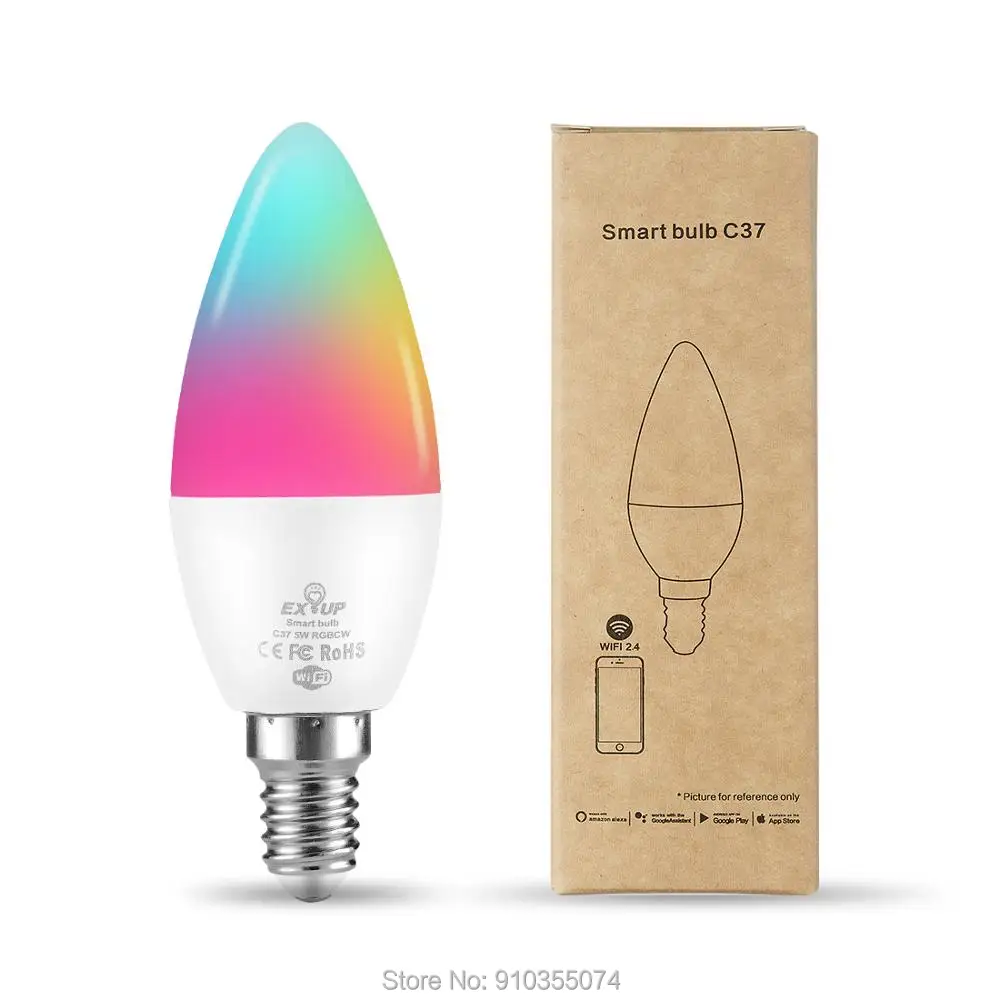

Tuya Smart Candle Bulb E14 Google Home Bluetooth Voice Control APP Dimmable Warm White Light Bulb Lights For Living Room 5W RGB