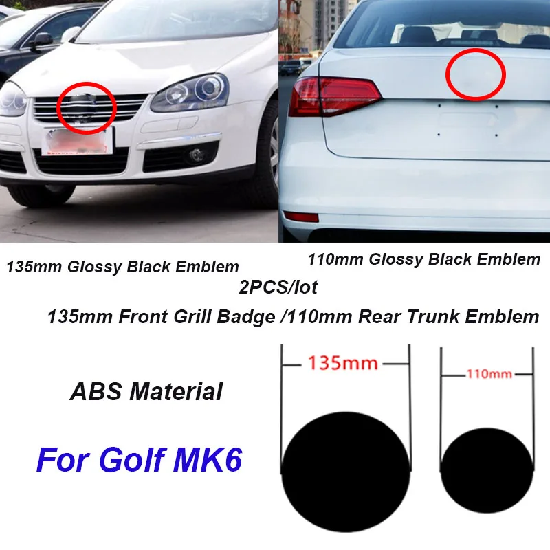 

2Pcs 135mm Front Grill Badge + 110mm Rear Trunk Lid Emblem fit for Golf MK6 Front Grille Logo Car Badge Grid Logo