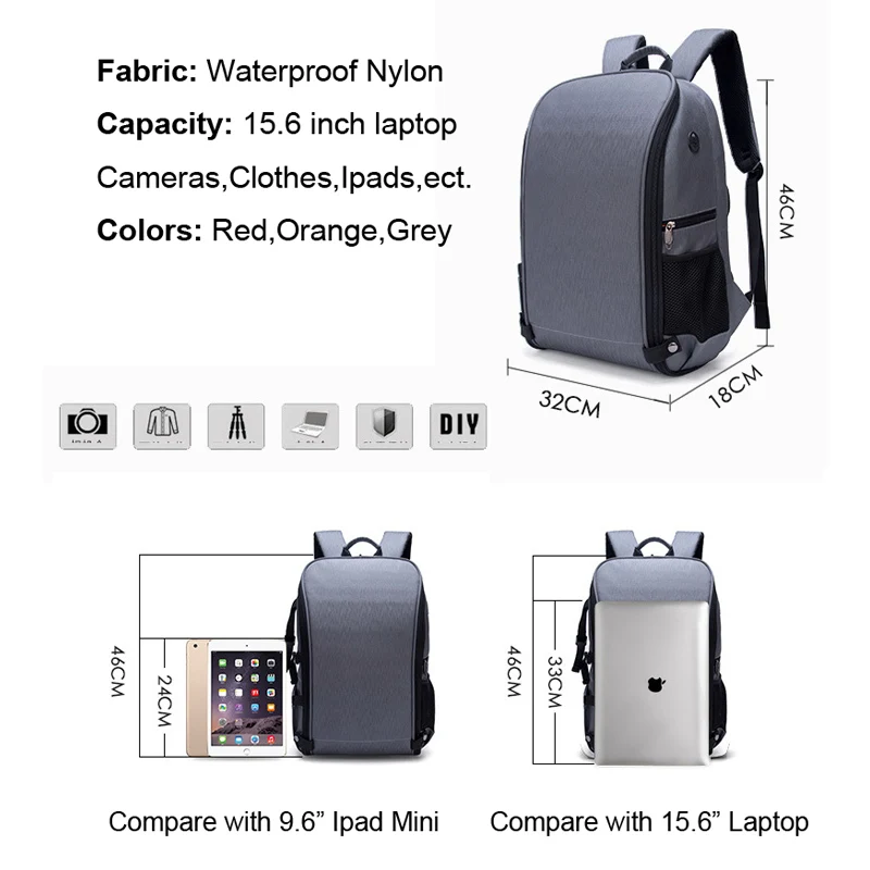 waterproof nylon camera backpack case bag men women 15 6 inch laptop backpack bags free global shipping
