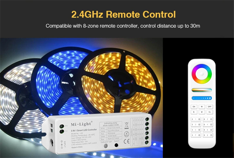 Mi Light RGB + CCT Smart P 5 In 1 LED Controller DC12-24V 2.4G wireless control for Single Color RGBW Strip | Лампы и освещение