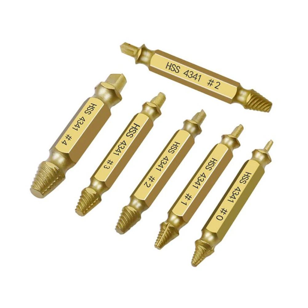 

6pcs Screw Extractor Set Drill Bits Double-Sided Drill-Gold Broken Screw Damaged And Screw Removal Remover Tool Power Tool