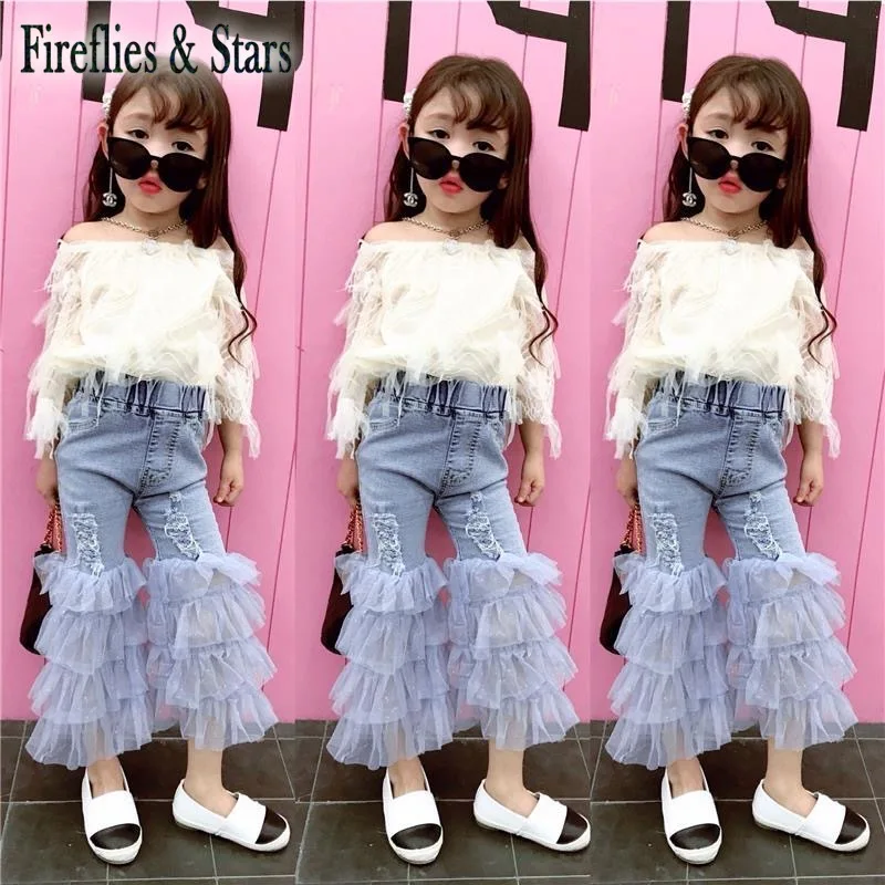 Весенний комплект из 2 предметов для девочек блузка + джинсовые штаны Детский