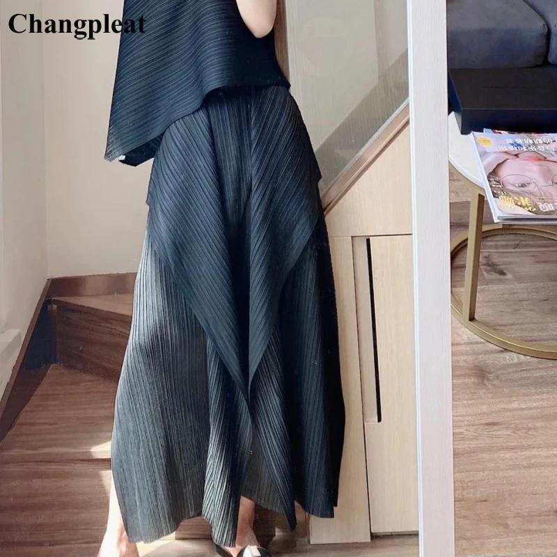 Changpleat Miyak Pleated women pants Fashion Loose Solid Elastic waist Kelp pants Wide leg pants Tide