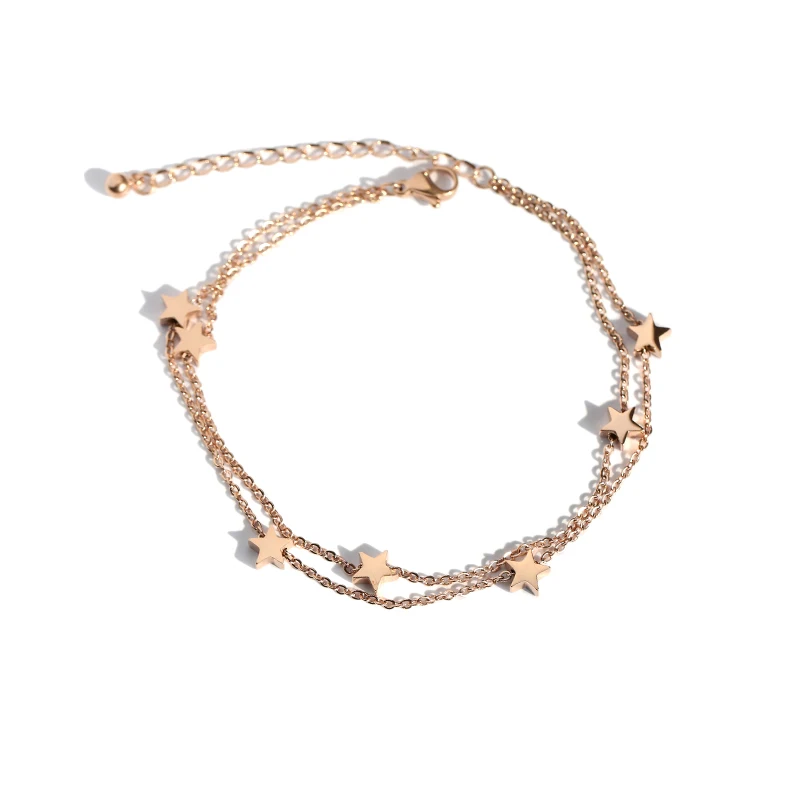 

7 Stars Anklet for Woman Double Layers Rose Gold Ttanium Steel Fashion Jewelry Charm Accessories Not Fade Best Gift(GA138)
