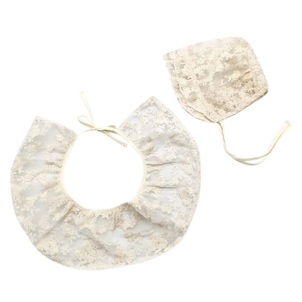 Newborn Baby Girls Princess Lace Feeding Bibs Saliva Towel +Cap Outfits Set photography props baby girl hat czapka dziecko шапка |