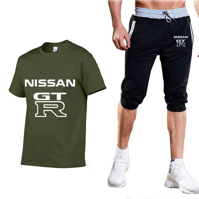 Мужские летние костюмы GTR с логотипом автомобиля однотонная мужская футболка