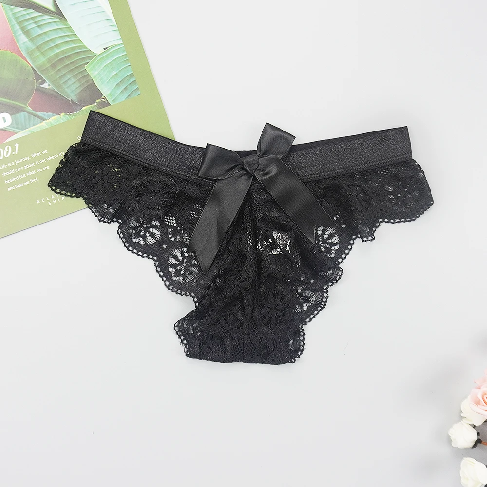 

IXueJie Underwear Women Sexy Lace Panties with Bow Briefs Shorts Hollow Out Solid Color G String Thongs Woman Lingerie Low-Rise