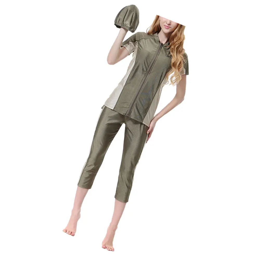 

Muslim Women Swimsuit Traditional Swimwear Swimming Beachwear Swim Cap Pant Kit for Women Ladies (Army Green,)