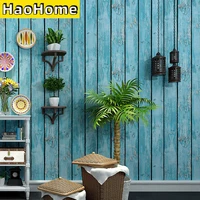 haohome retro pvc non self adhesive wallpaper bluebrownres wood grain wallpaper bar clothing store wall decor wall mural