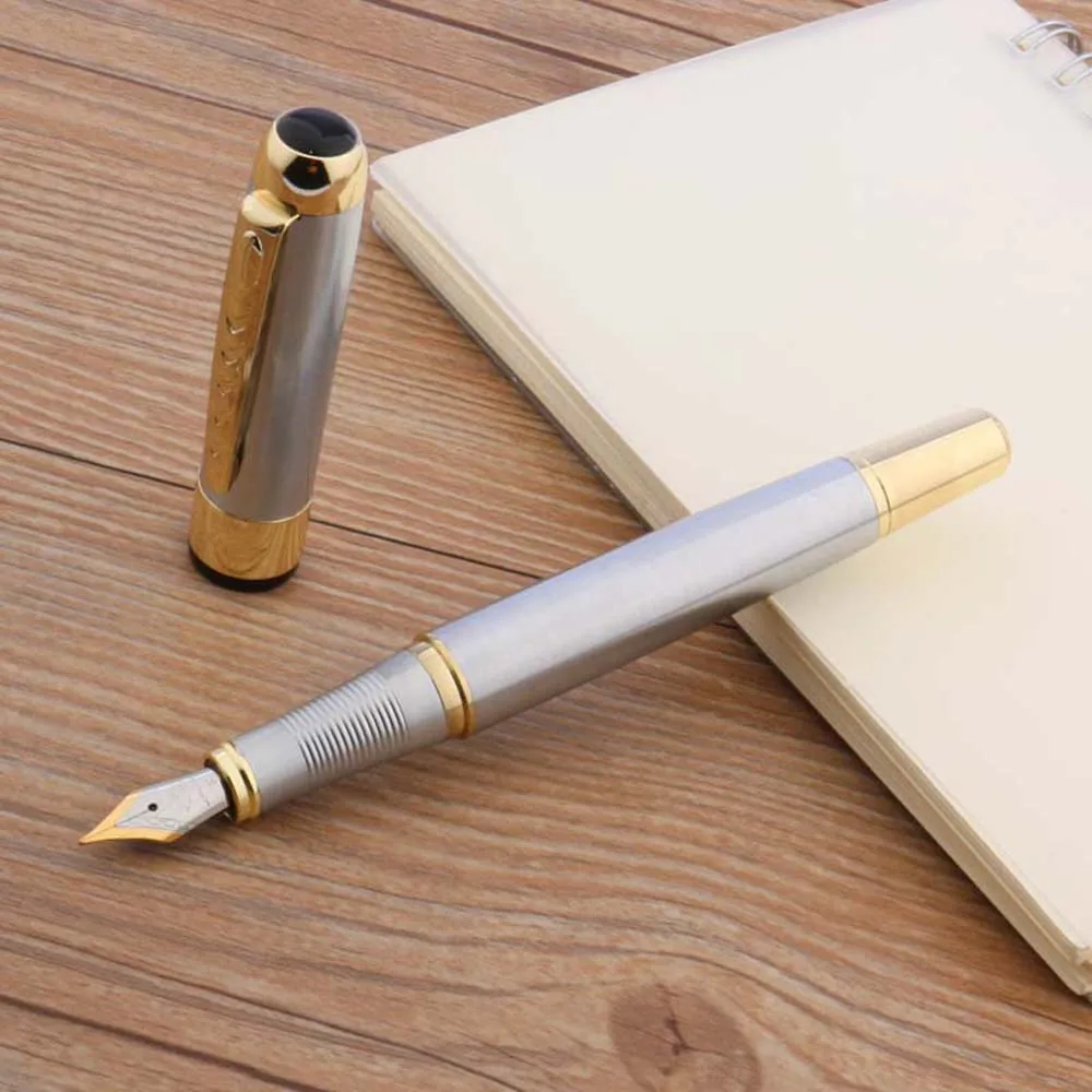 Jinhao 250 нержавеющая сталь с золотой полосой отделкой Средний наконечник подарок