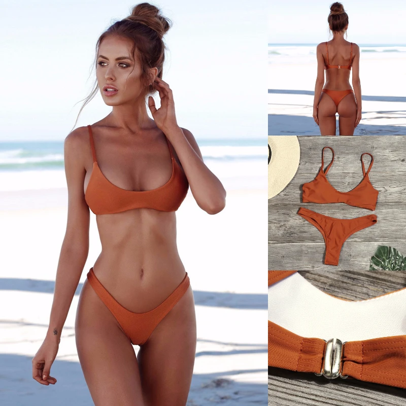 Женский сексуальный мини бикини набор купальник 2019 Одноцветный Бразильский