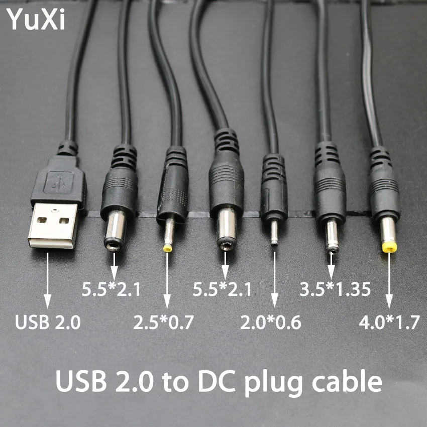 

YuXi USB Port to DC 2.0*0.6mm 2.5*0.7mm 3.5*1.35mm 4.0*1.7mm 5.5*2.1mm 5V DC Plug Jack Power Charging Cable Connector