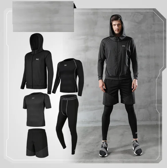 

5 Pcs/Set Men's Tracksuit Gym Fitness Compression Sports Suit Clothes Running Jogging Sport Wear Exercise Workout Tights