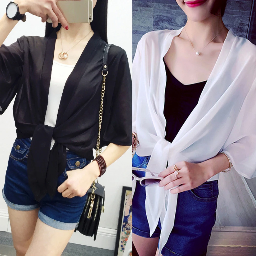 Женская однотонная блузка с защитой от УФ лучей и рукавом 3/4 спереди|Блузки| |