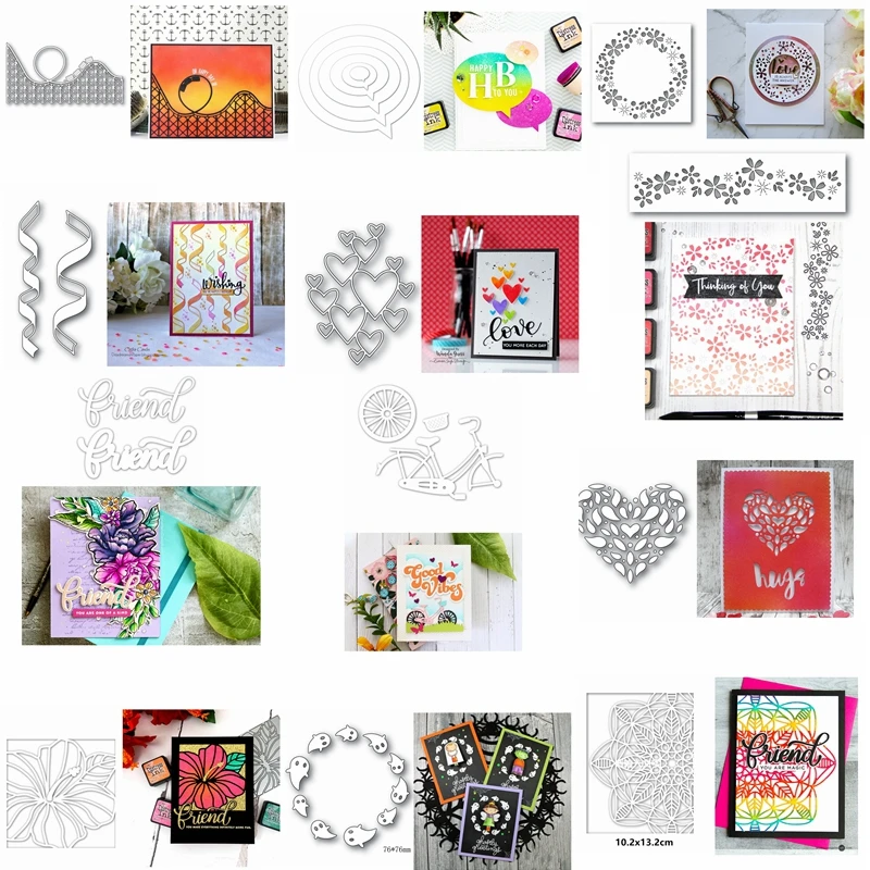 

Hot Round Square Pattern Heart Cat Flower Leaf Tree Hollowed Frame Metal Cutting Dies Embossing Scrapbooking Stencil Craft Die
