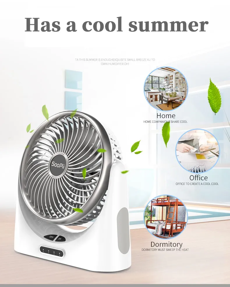 SooPii Desk Fan Portable 4000mAh Rechargeable Battery Operated USB with Night Light for Office Outdoor Home | Электроника