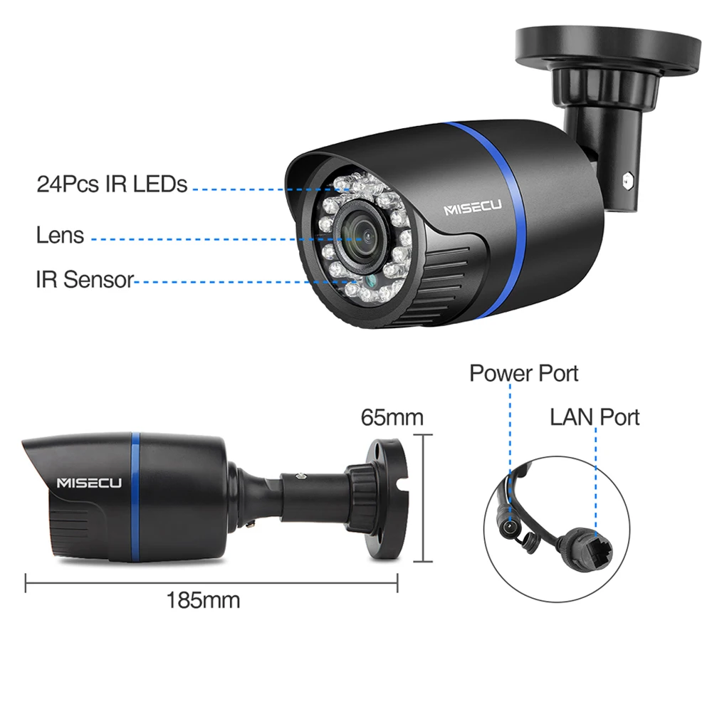 IP камера MISECU 1080P POE с поддержкой ONVIF Audio 2 МП наружная инфракрасная видеонаблюдения