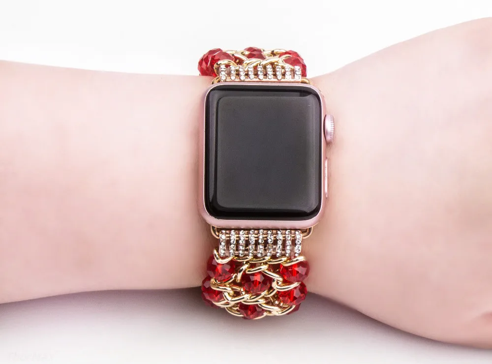 Для Apple Watch, версии 5 40 мм 44 ручной работы с экстрактом граната Форма агатовыми бусами Эластичная лента Часы-браслет для наручных часов iwatch серии 4/3/2 38 мм 42 мм