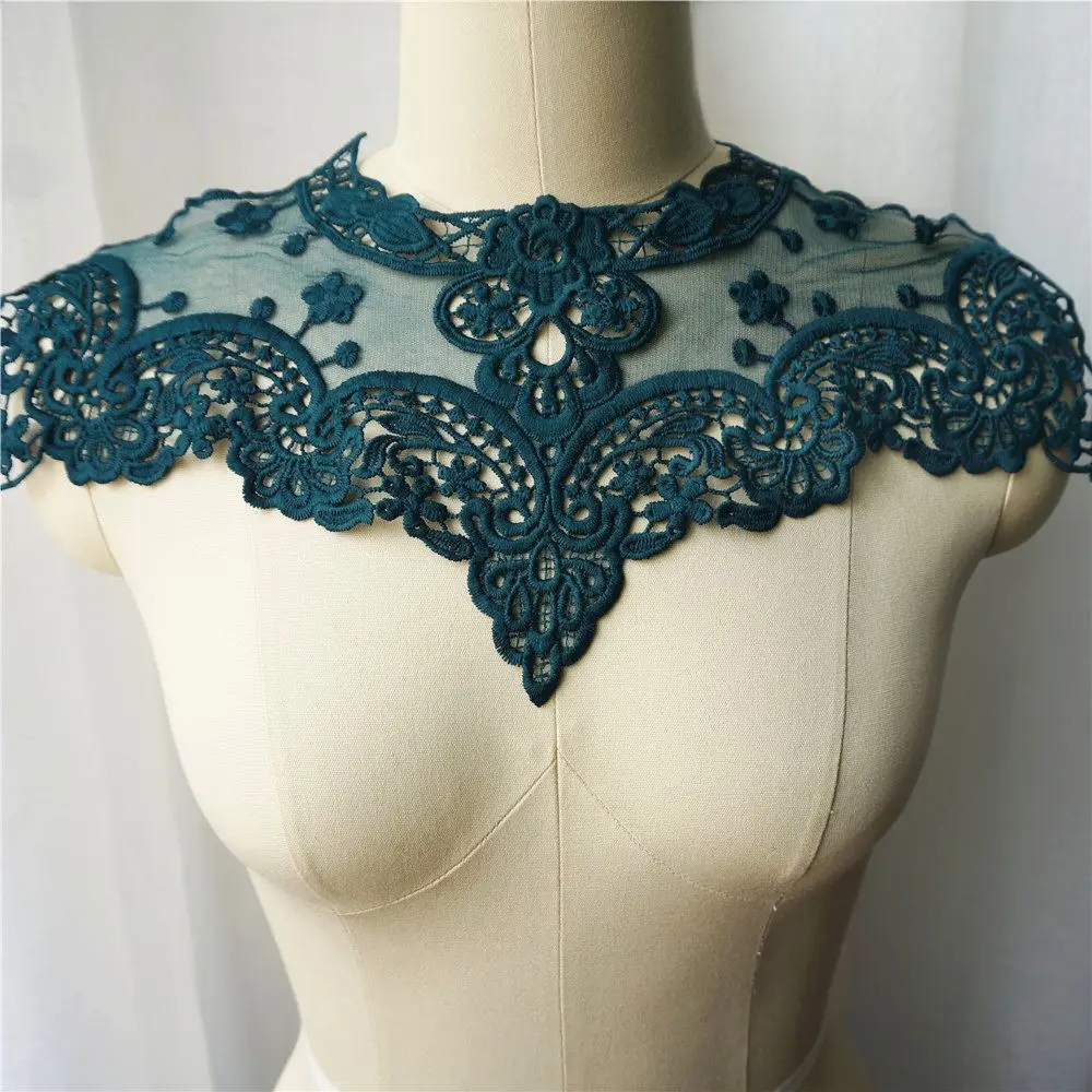 Темно-зеленые вышитые цветы кружевной воротник сетчатая аппликация готическая