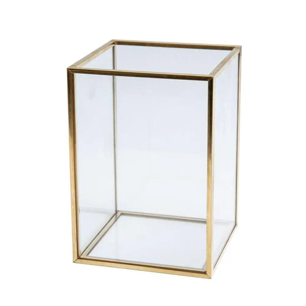 

Nordic Gold Grid Glass Flip Storage Tank Box Luxury Modern Cosmetics Storage Box Container Micro-Landscape Flower Room Container