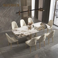 rock slab dining table luxury stone light luxury modern minimalist high end italian designer dining table and chair combination
