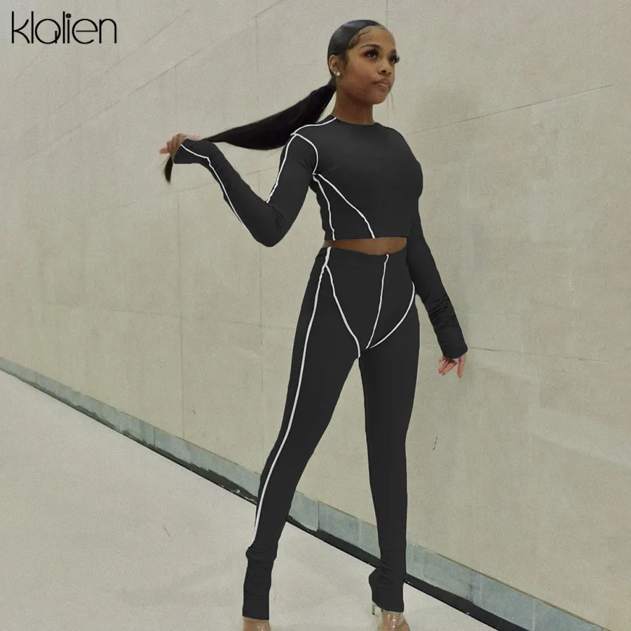 Женский эластичный спортивный костюм kalien Осенний топ с длинными рукавами и брюки