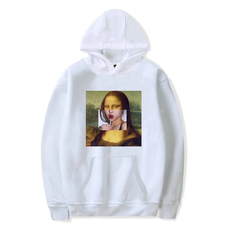 Mona Lisa cartoon funny print Men's sweatshirts Clothes Harajuku fashion Hip-hop Unisex Tops spoof Casual Streetwear Hoodies Men | Мужская