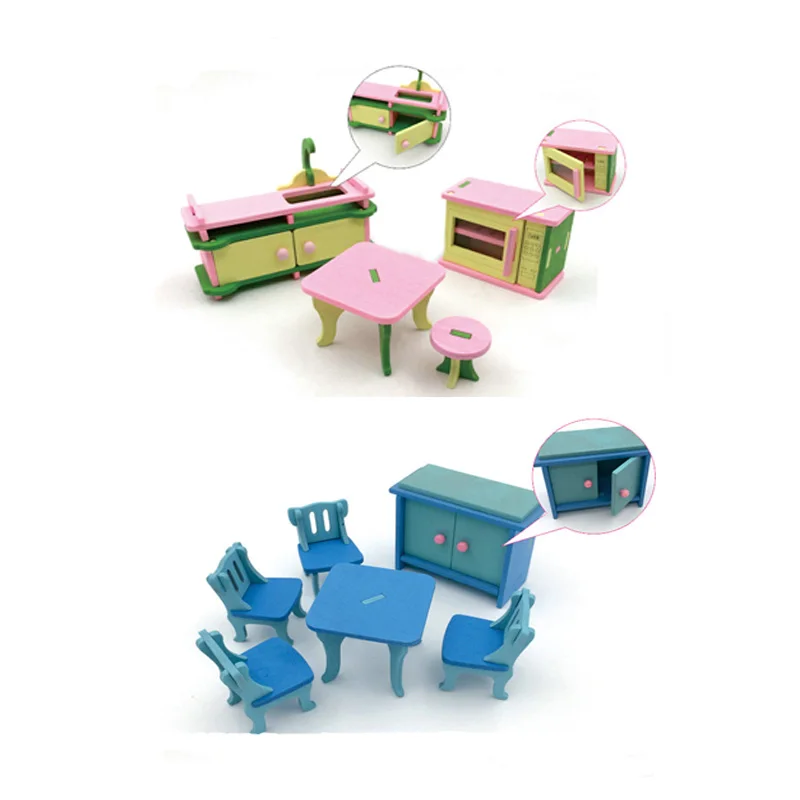 

Miniature Pretend Play Wooden Furniture Toy doll house accessory DollHouse Wood Furniture Set