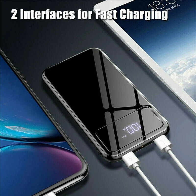 30000mAh Portable Power Bank External Dual USB Battery Charging Lighting LCD Digital Display Ultra-thin Charger | Мобильные телефоны