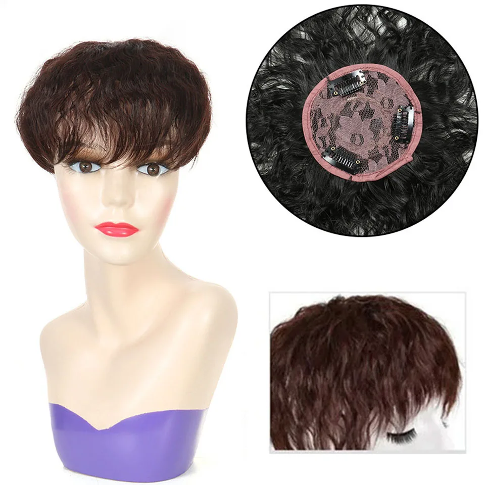 Beiyufei Natural Black Brown Hair Topper With Bangs Clip In Extensions Hairpieces Heat Resistant Fiber For Women |