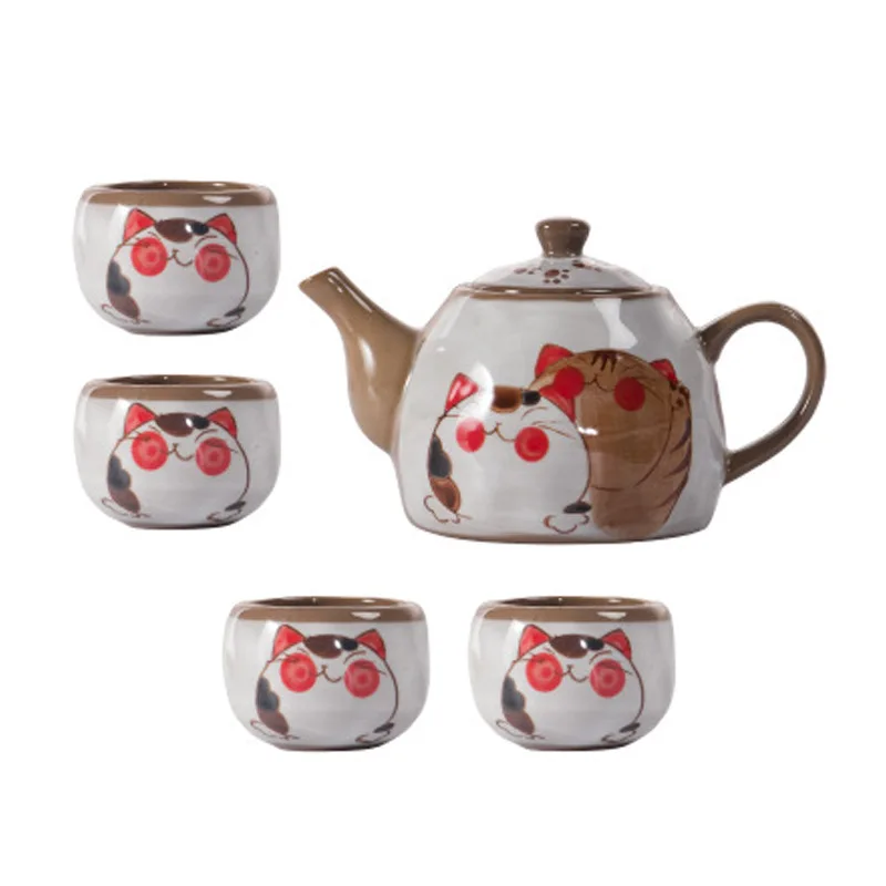 Japanese Style Creative Hand Painted Cute Cat Teapot Ceramic Household Teacup Porcelain Office Kettle Kung Fu Drinkware Tea Set | Дом и сад