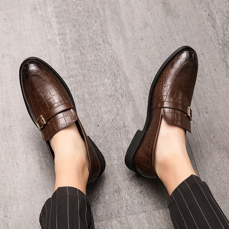 

Mens Formal Shoes slip on Monk Strap loafers Leather Square Toe Fashion Dress Business Shoes Comfortable Casual men moccasins