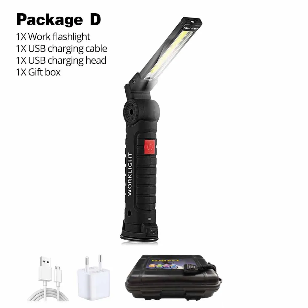 Package D Портативный 5 Режим удара фонарик факел USB Перезаряжаемые светодиодный свет Магнитная удара Lanterna крючок лампы для наружного Camping - Испускаемый цвет: Package D