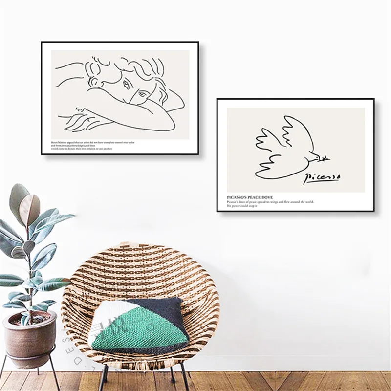 Картина на стену Picasso Matisse Girl Bird Line рисование холсте скандинавские постеры принты