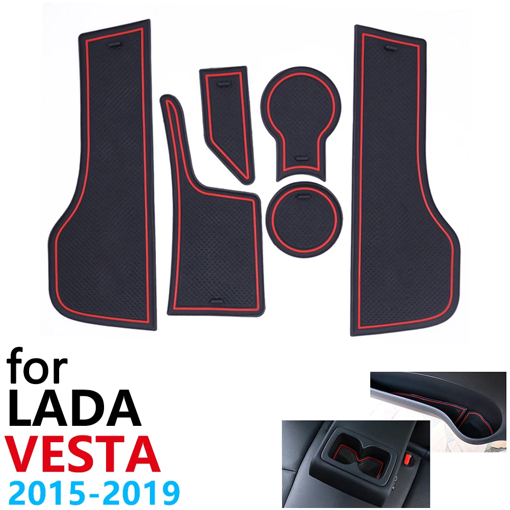 Anti-Slip Rubber Cup Cushion Door Groove Mat for Lada Vesta BA3 2015~2019 2016 2017 2018 Accessories Car Stickers mat for phone
