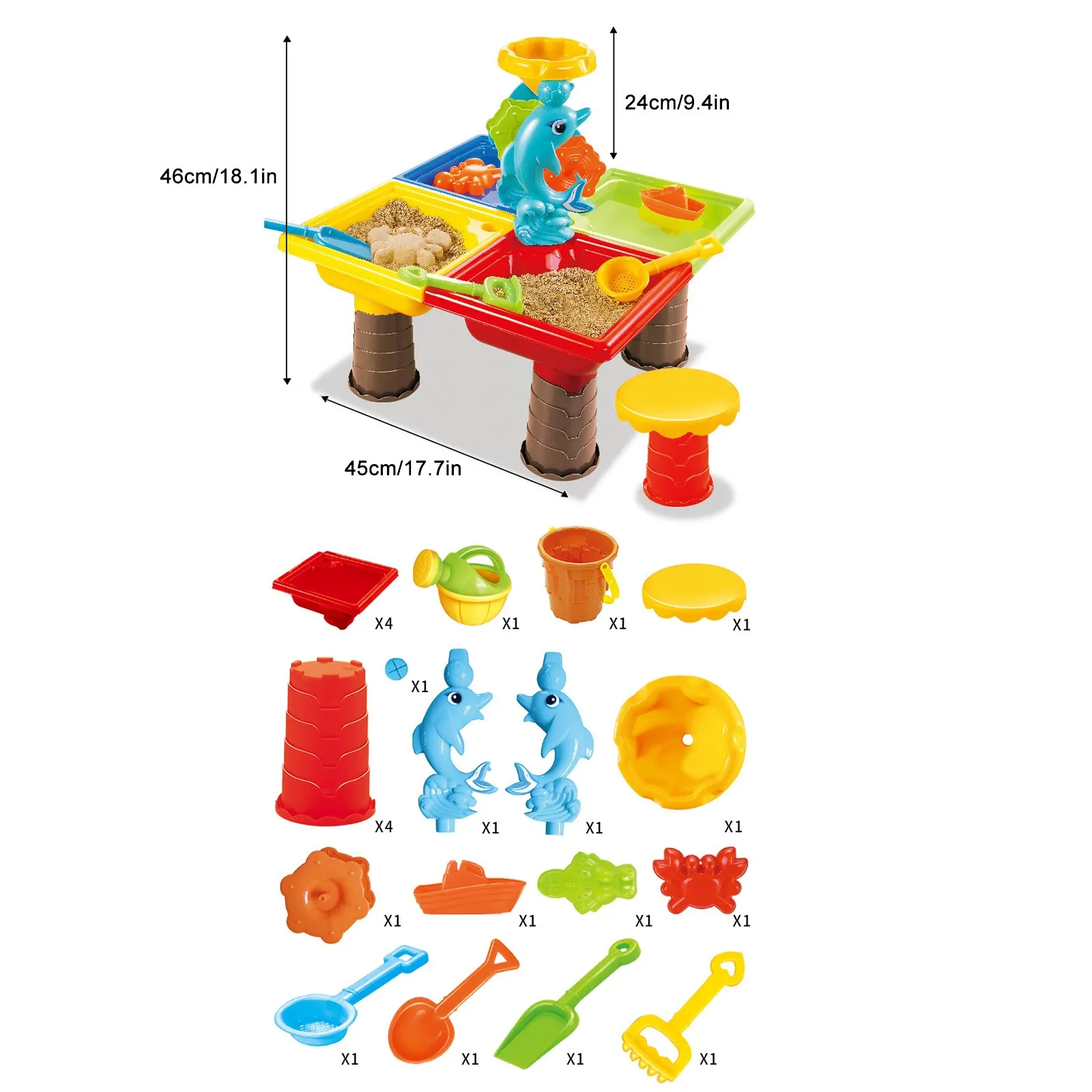 

Children's Beach Toys, Table Gardening Toys Set, Square Hourglass Dolphin 22 Pieces of Beach Toys, Sand Table Set, Sand Play F4*