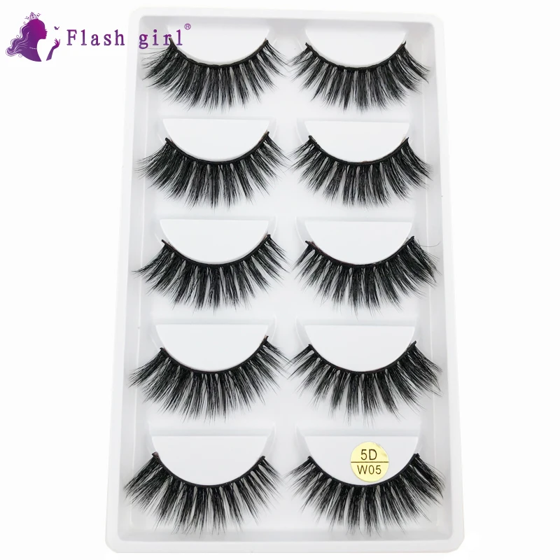

Flash Girl 5 Pairs Eyelashes 5D-W05 Natural Thick Long 5D Faux Mink Eyelashes Handmade Fake Eyelash In Bulk