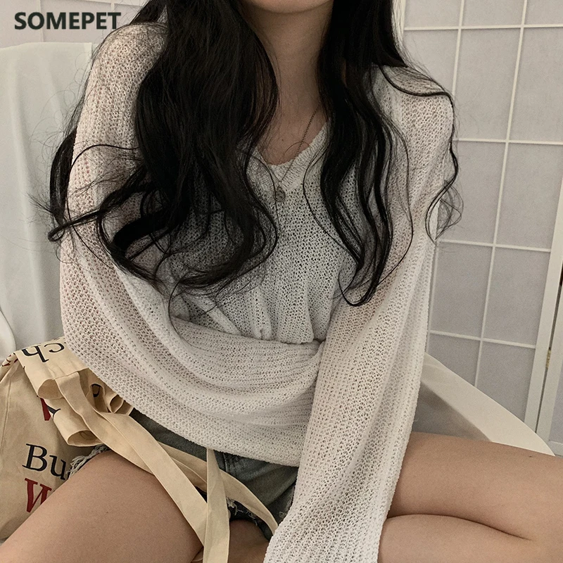 

Solid V Neck Knit Blouse Women Batwing Long Sleeve Loose Casual Shirt Female Basic Fashion Ladies Tops 2021 Spring Ropa De Mujer