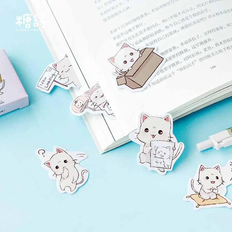 

45pcs/pack Cute White Kawaii Cat Label Kawaii Diary Handmade Adhesive Paper Flake Sticker Scrapbooking Stationery Decor Diy