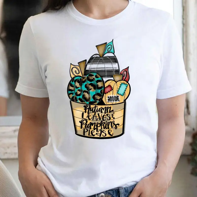 

Женская одежда с принтом в стиле 90-х Осенняя Тыква Хэллоуин День благодарения Тыква Женская мультяшная Футболка женская футболка Топ графи...