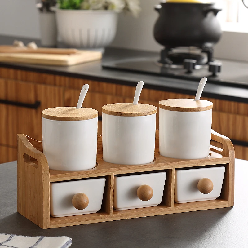 

Japanese Style Spice Bottle Set Wooden Lid Classic Top Seal Spice Jars Small Organizer Rangement Cuisine Home Accessories OC50TL