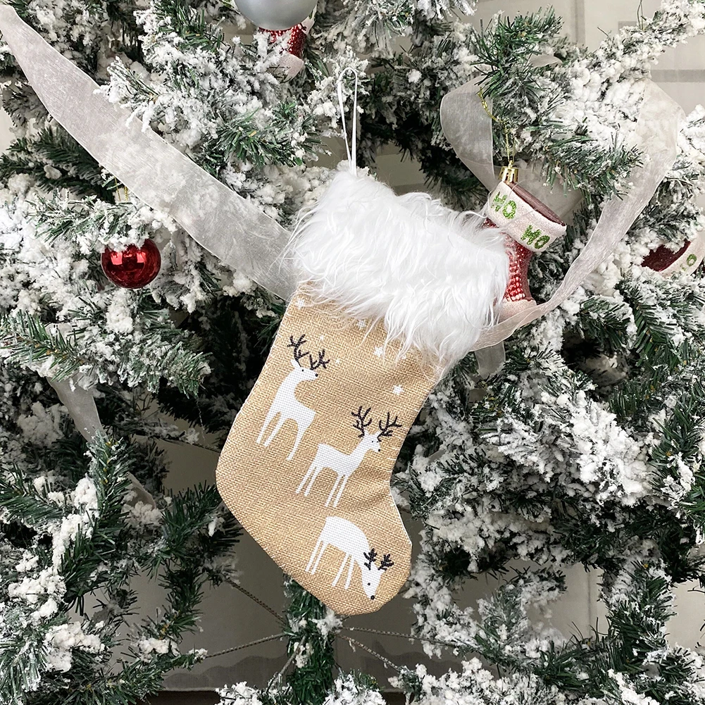 Hot Sale Creative Small Size Christmas Stockings New Cute Elk Printing Festival Decoration | Дом и сад