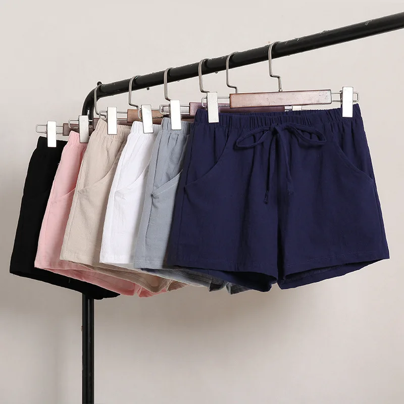 

Loose shorts female summer thin section cotton and linen new solid color pants Korean high waist large size casual