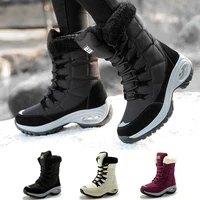fashion women boots winter cotton shoes keep warm mid calf snow boots ladies lace up comfy waterproof booties chaussures femme